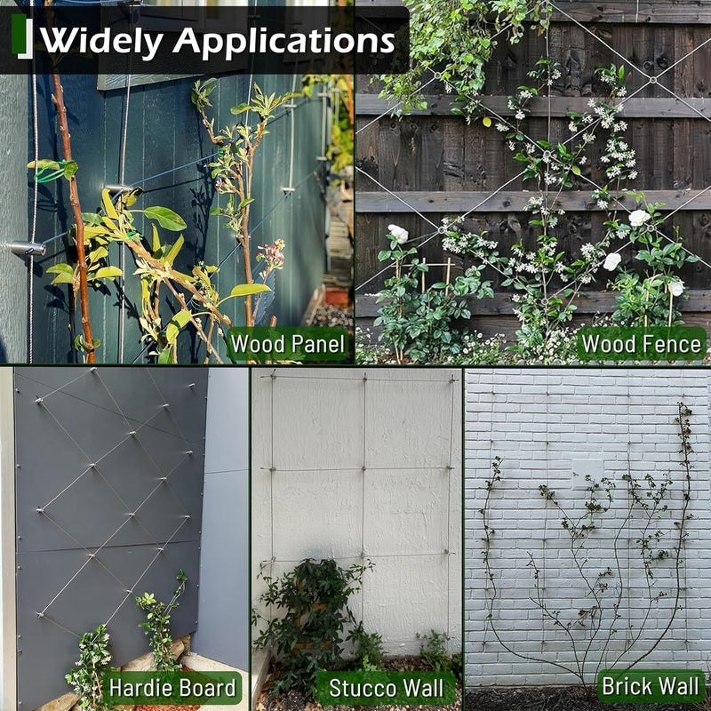 Acemaker Wire Trellis for Climbing Plants Outdoor, 12-Set Wall Wire Trellis Kit with 1/8in x 53ft Stainless Steel Cable, T316 Cylindrical Espalier System for Fence and Garden DIY Projects - Image 5